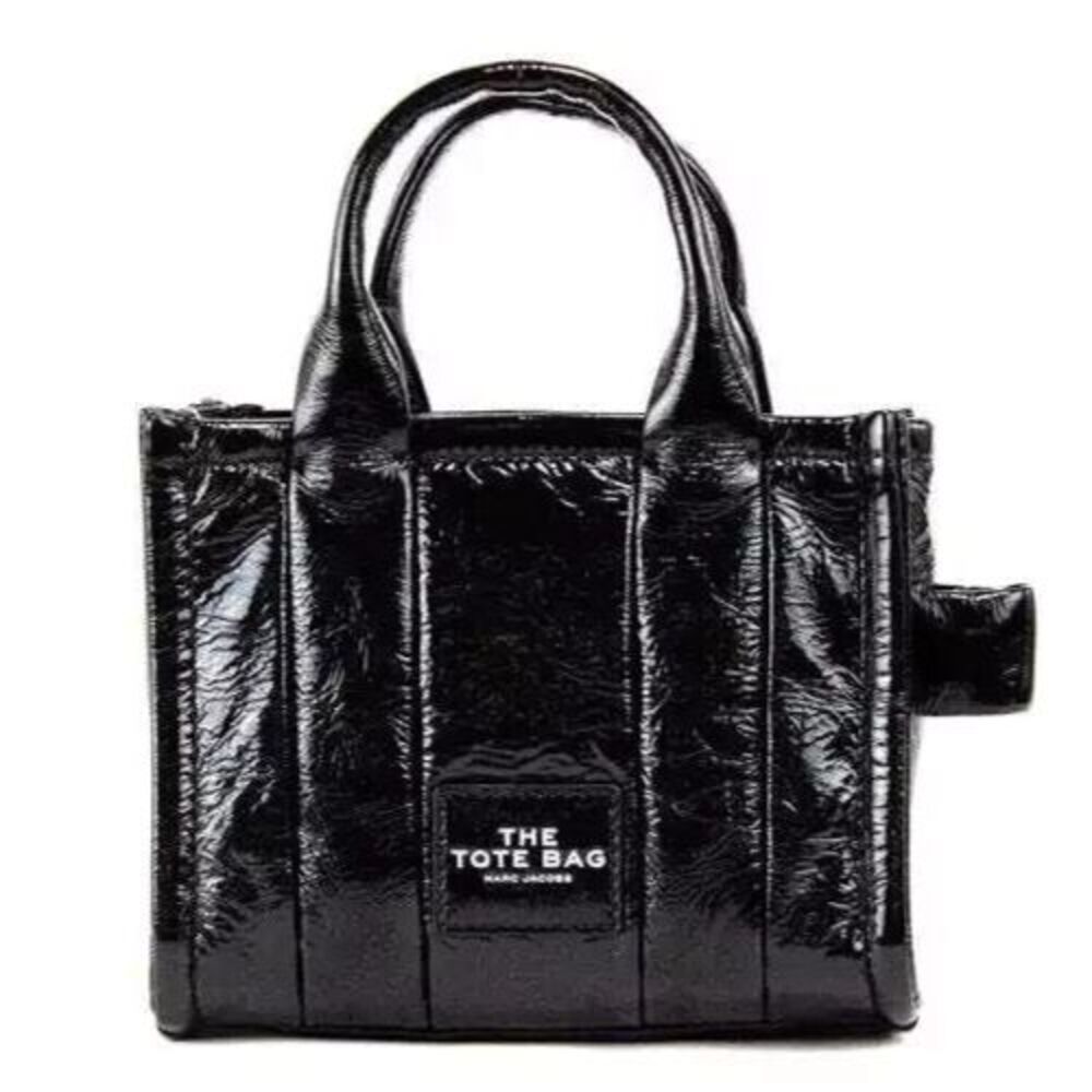 Marc Jacobs The Shiny Crinkle Micro Tote Black Leather Crossbody Bag Handbag NEW